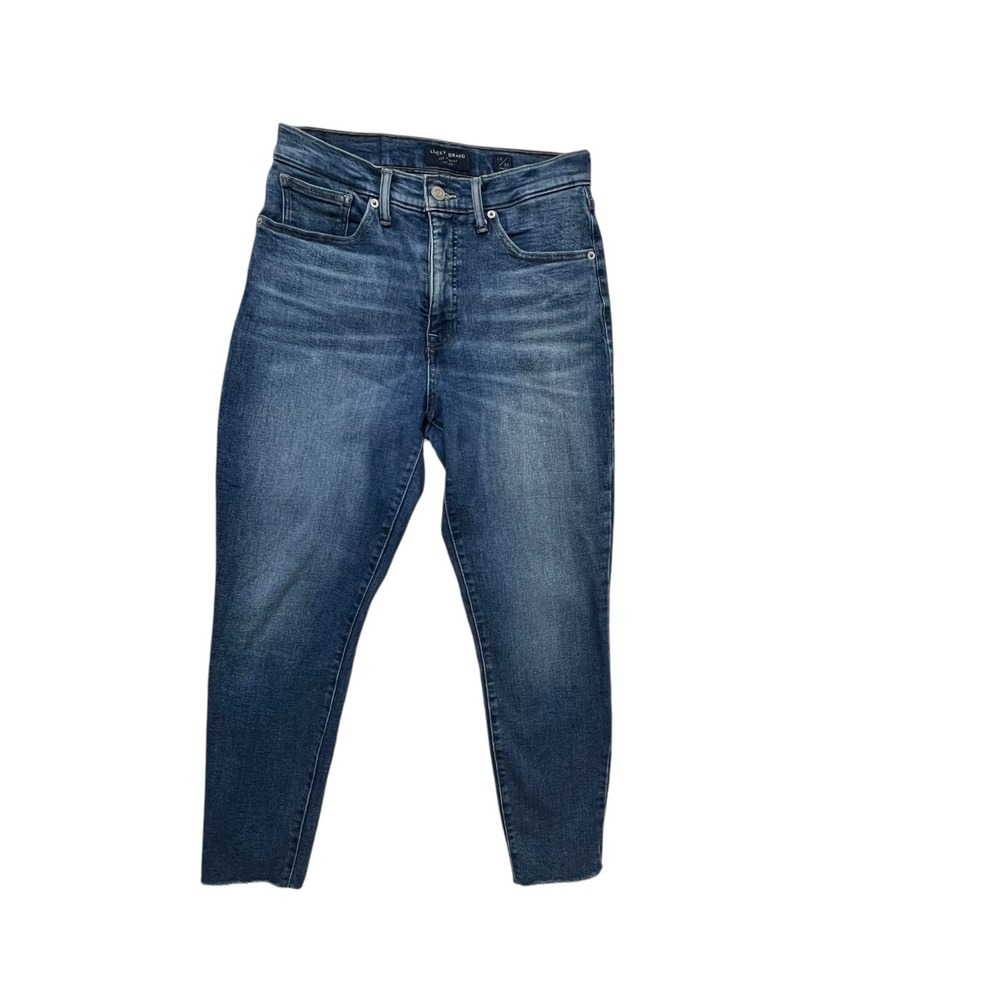 Lucky Brand Bridgette Skinny Jeans Women 10 X 30 Blue Denim High-Rise Frayed Hem